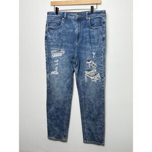 American Eagle Outfitters Womens Mom Jean Distressed Acid Wash Blue‎ Size 12